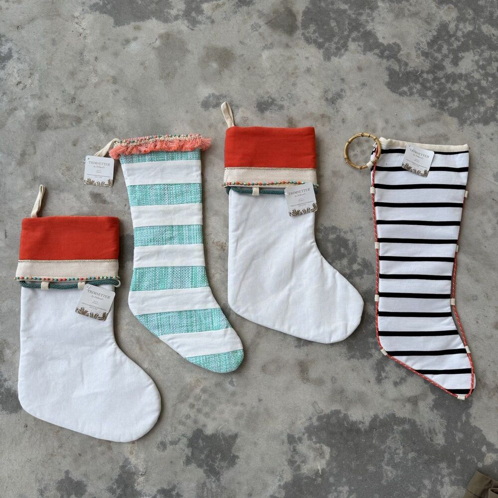 Dillards TRIMSETTER Large Christmas Stockings Lot of 4 NEW Coastal Boho Stripes